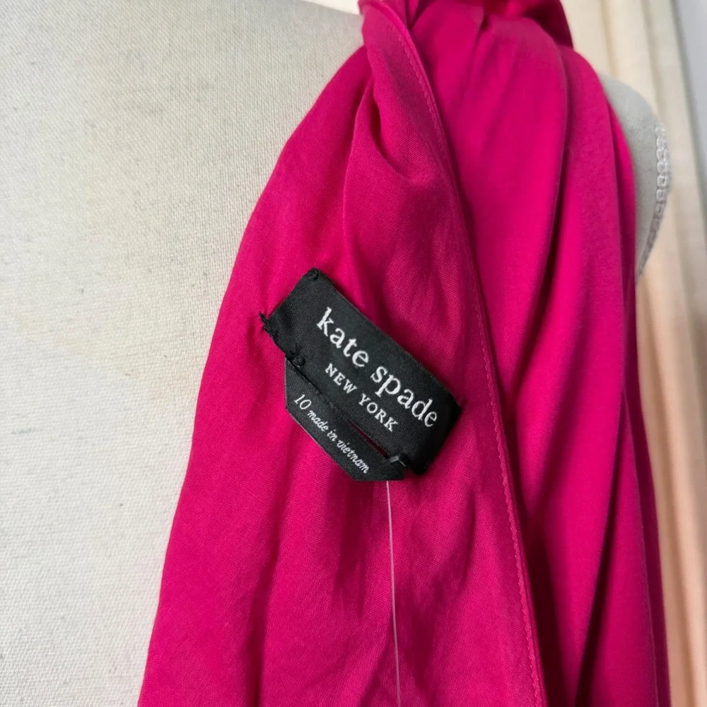 NWT Kate Spade Poplin One Shoulder Sabrina Dress Bow Midi Pink Rosa Plum Size 10